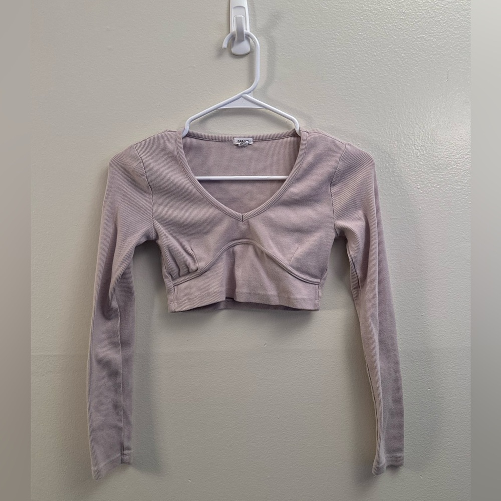 Garage Beige Under bust Long Sleeve Crop Top Size XS
